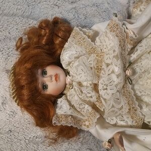 BRADLEY VINTAGE COLLECTIBLE DOLL, 12", Victorian dress, red hair, ceramic face.